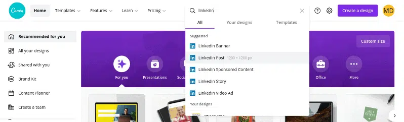 linkedin size