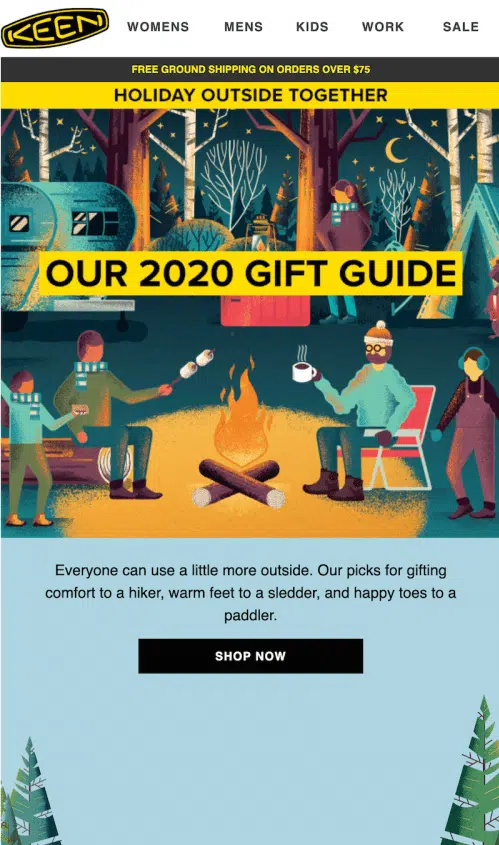 Image by Keen Footwear christmas marketing ideas